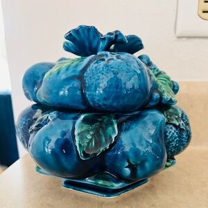 💙6" x 7" Mood Indigo Blue Ceramic 60s💙 Jar / Box With Lid by Inarco Japan